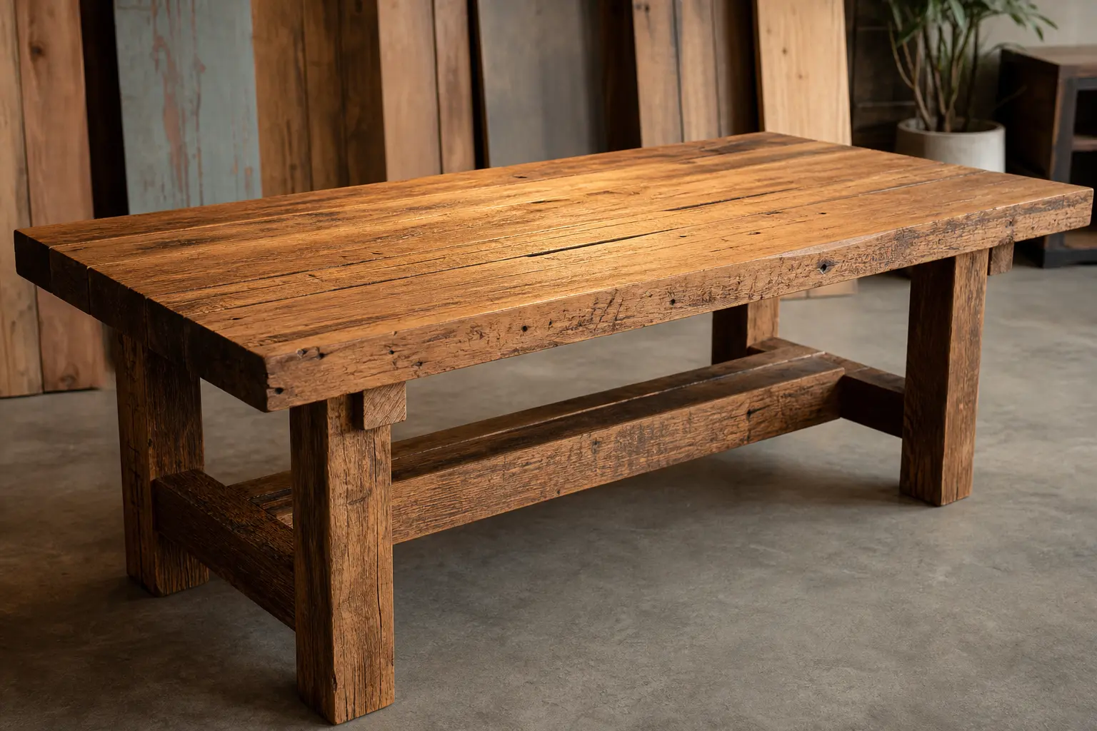 Mesa rústica de madeira de demolição