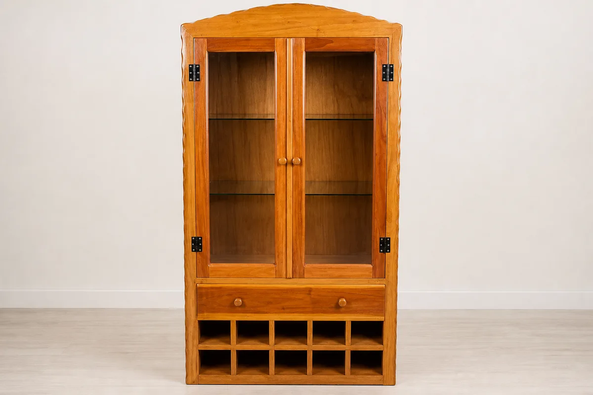 Estante vitrine rústica com adega