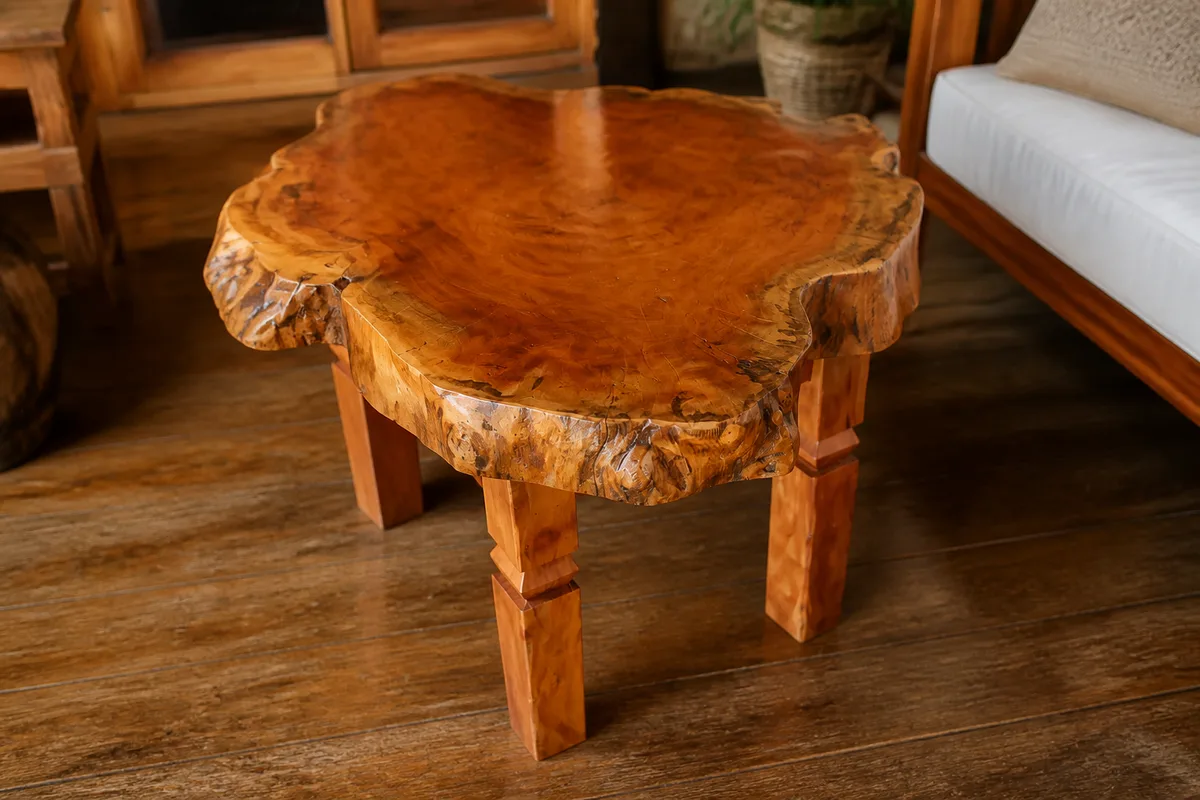 Mesa de centro rústica com tampo orgânico