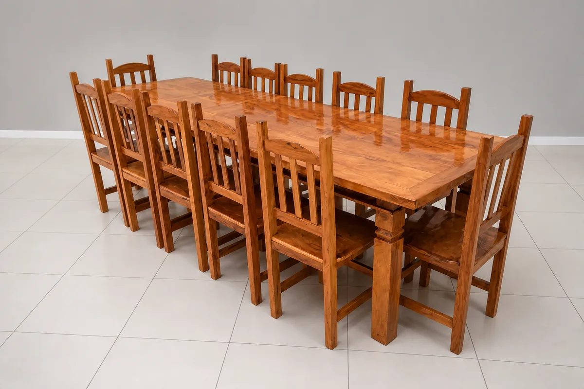 Mesa de jantar grande rústica em madeira maciça